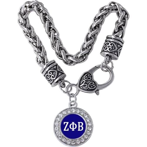 Simple enamel crystal inlaid metal pendant jewelry bracelet university society sorority ZETA PHI BETA label charm bangle