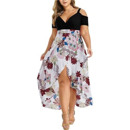 Plus Size Women Clothing Summer Dress Womens Bbohemian Print Off-the-shoulder High-waist Irregular Party Dress Vestido De Mujer
