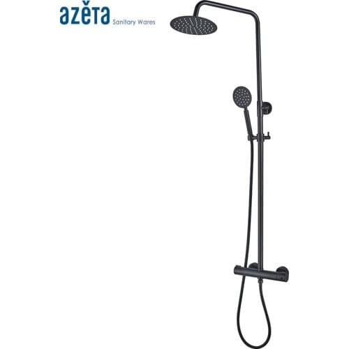 Luxury Black Thermostatic Shower Set With Temperature Control Function, 8inch Round Rainfall Waterfall Shower Set AT7728BT