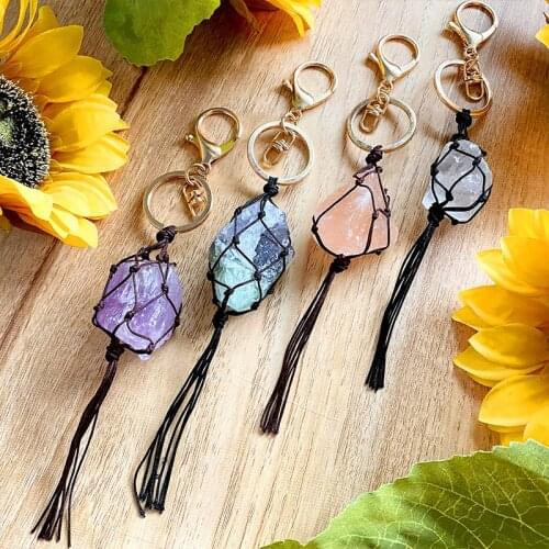 Handmade Woven Druse Druzy Crystal Quartz Natural Stone Tassel Keychains for Women Etsy Jewelry Vendor