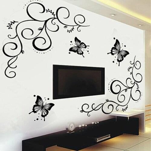 Home & Kitchen Butterfly and Vine DIY Removable Vinyl Decal Art Mural Home Decor Wall Stickers бабочки для декора стикеры