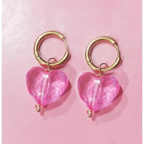 Fashion jewelry stainless steel hoop earring pink heart dangle drop earrings for women Luxury Accessories Party Jewelry Gifts