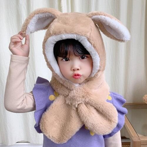 Hats Children Baby Boys Girls Autumn Winter Cute Rabbit Ear Plush Warm Hat Cap Neck Wrap Scarf