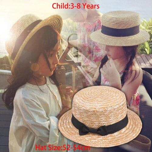 Brand Sun Hat Cute Children Sun Hats Bow Hand Made Women Black Bowknot Straw Cap Beach Hat Casual Girls Summer Cap Gorras
