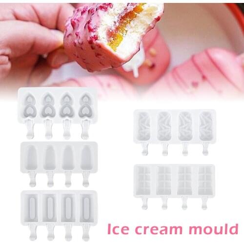 Silicone Ice Cream Mold DIY Homemade Popsicle Lolly Moulds Yogurt Juice Ice Cream Mold Freezer Ice Cube Tray Maker 4 Cell