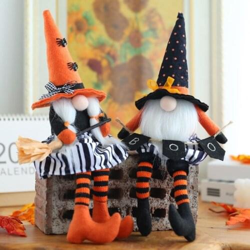 2pcs Halloween Home Decor Gnome Scandinavian Tomte Swedish Gnomes Plush Handmade Farmhouse Kitchen Tiered Tray Decoration Gift