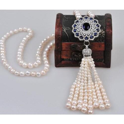 Gorgeous 28" 9-10mm round white pearl necklace pendant