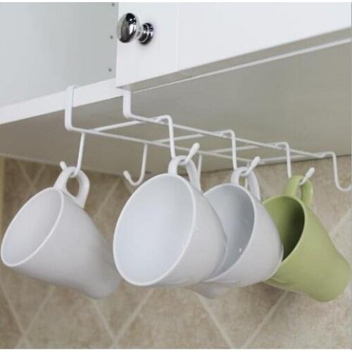 Tainless Steel Hanger Hooks Cupboard Cup Holder Drainer Hanger Closet Under Shelf 8 Hook for Storage Cup Glass Mug YH1621