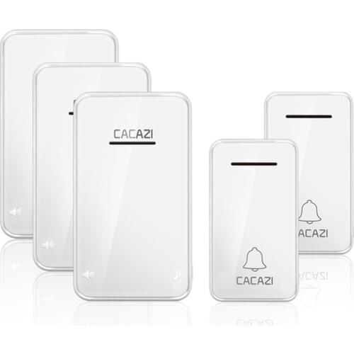 CACAZI Waterproof Home Wireless Doorbell Self-Powered LED Light No Battery Cordless Bell EU Plug 48 Chime 1 Button 1 2 Receiver