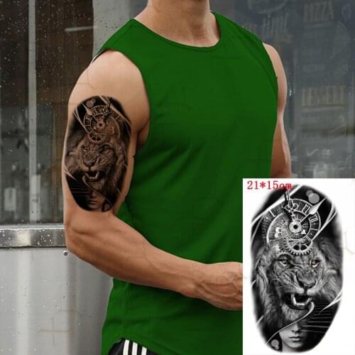 Waterproof Temporary Tattoo Sticker Lion Clock Gear Flash Tattos Tiger Peony Leaf Animal Body Art Arm Fake Tatoo Women Men