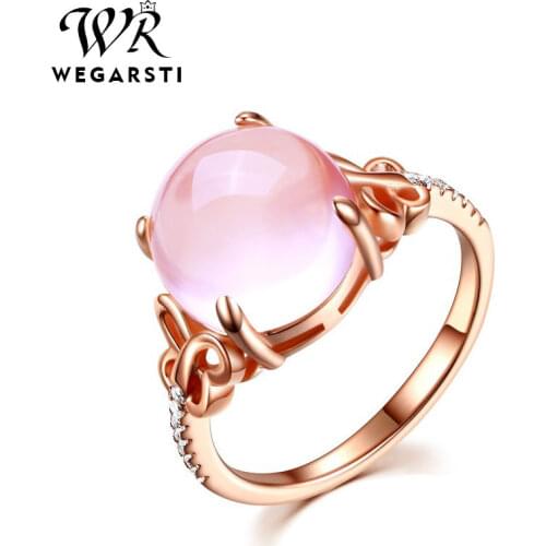 WEGERSTI Ross Quartz Pink Crystal Butterfly Ring Rose Gold Ma'am Ring Korean Edition Resizable 925 Sterling Silver Ring Jewelry