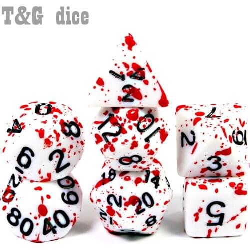 Withe with Red Ink7Pcs/Set Polyhedral Dice Bag for D4-D20 Multi Sides Pop BoardGame