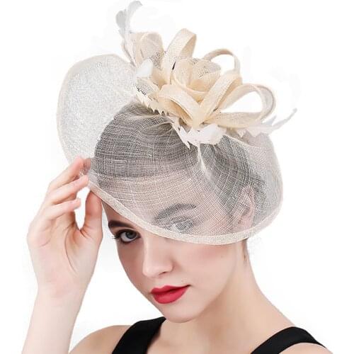 Women Elegant Formal Dress Millinery wedding Hat Fascinator Bride Wedding Headbands Loops Sinamay Headpiece Summer New Fedora