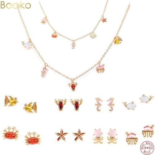 BOAKO Korean Fashion Ear Studs Cartilage Earring for Women 925 Silver Marine Snimal Zircon Small Stud Earrings Piercing Jewelry