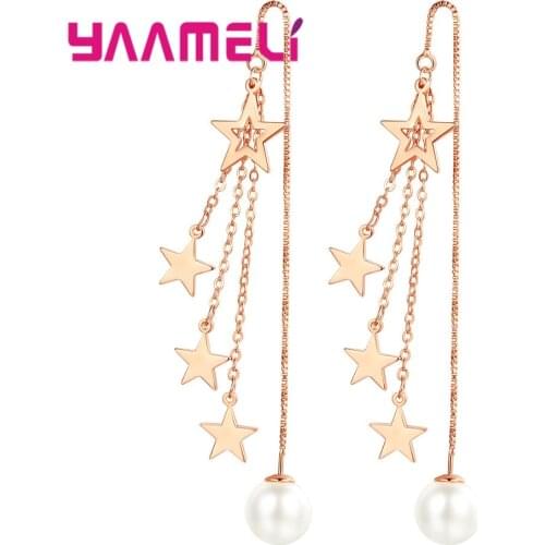 New Collection Woman Fashion Creative Tassel Earrings Female 925 Sterling Silver Star Pearl Long Drop Earrings Jewelry Wholesale