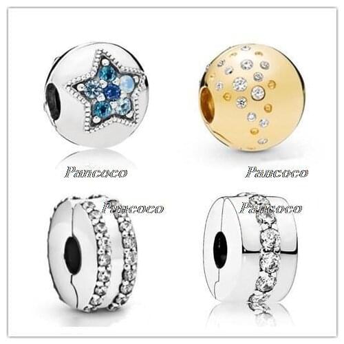 925 Sterling Silver Charm Double Lined Pave Clip Charm Beads Fit Women Pandora Bracelet & Necklace Jewelry