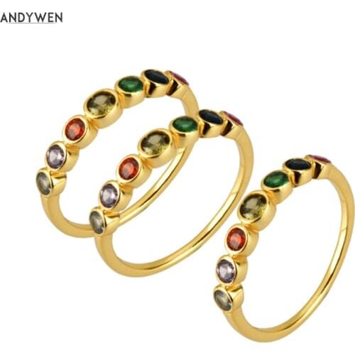 ANDYWEN 925 Sterling Silver Rainbow Colorful 7 Zircons Rings Women Circle Rock Punk European Jewelry in 2020 Fine Jewelry