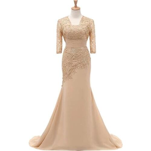 2020 New Classic Champagne Lace Mermaid Sleeveless Mother of the Bride Dresses With Jacket Wedding Guest Gowns Floor Length