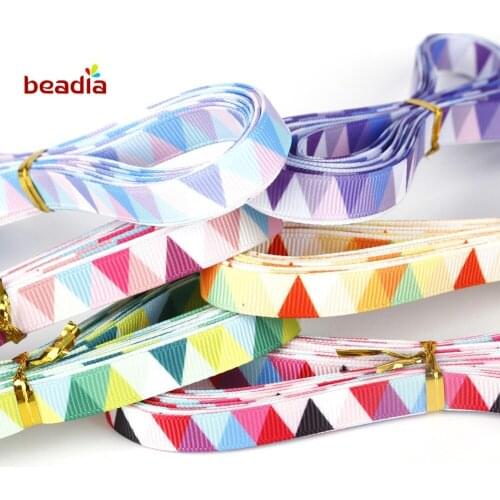 10mm Width Multi Color Option Geometric Pattern Grosgrain Ribbon Packing Tape DIY Hair Bow & Sewing Accessories