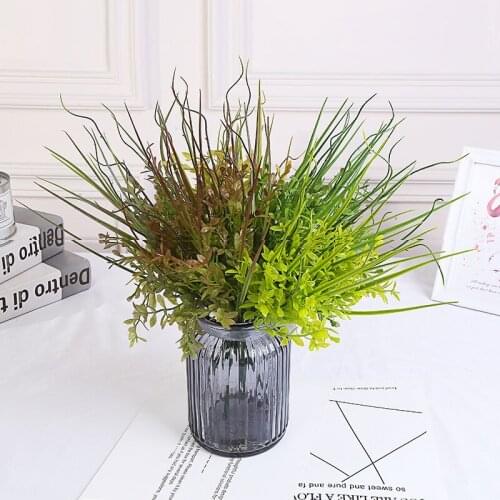2 Bouquet Artificial Plants 7 Fork Green Grass Plastic Fake Plant Engagement Wedding Home Decoration Clover Plants Table Decors