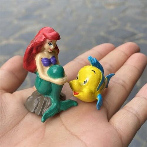 Disney 2piece 3-4.5cm Classic The Little Mermaid Ariel princess and flounder fish action Figure Collectible Model Toy