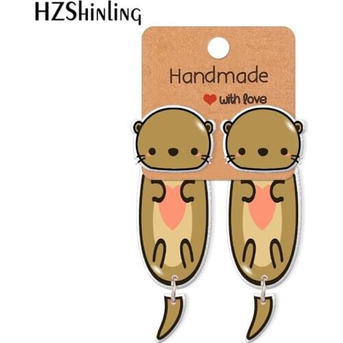 2021 New Love Otter Acrylic Stud Earring Animal Epoxy Resin Jewelry Handmade Items Gifts Girl