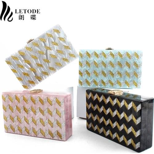 New Sequin Acrylic Clutch Bag Box Ladies Vintage Purse Rectangle Handbag Female Evening Bags Chain Shoulder Crossbody Bag Party