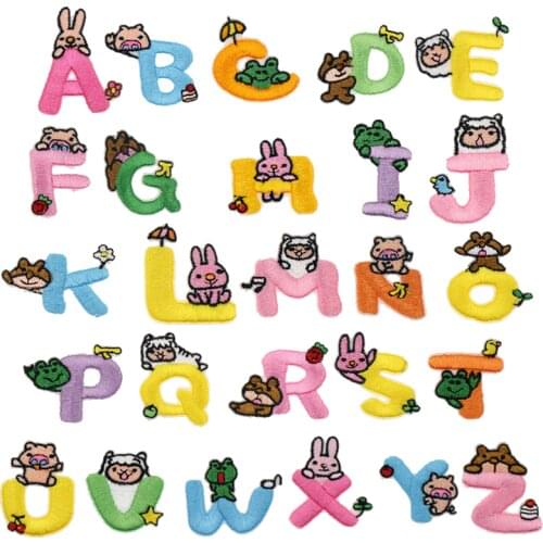ABC Cartoon Cute Letter Iron on Patches for Clothing A-Z Embroidery Alphabet Patch Clothes Applique DIY Children Name JOD
