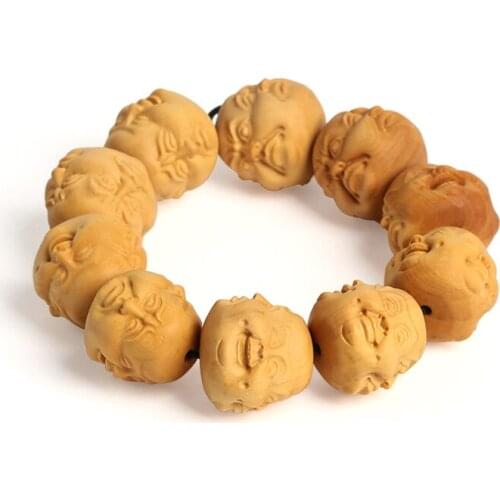 Mahogany Wood Bracelet Dongyang boxwood Wooden Rosary bracelets Erawan Maitreya Buddha Wenwan wood beads 20mm