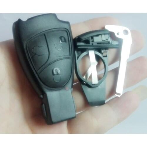 WIth Logo Flip Fob Remote Car Key Case Shell for M S C E CL 3 Button Uncut Blade Ca Key Cover with Battery Key Holder