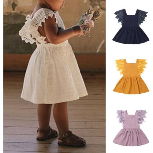 Toddler Kids Baby Girls Ruffle Cotton Linen Elegant Princess Party Dress Clothes