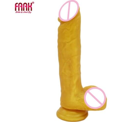 FAAK 2020 new arrival silicone golden realistic dildos with suction cup fake penis fetish lesbian adult games masturbation