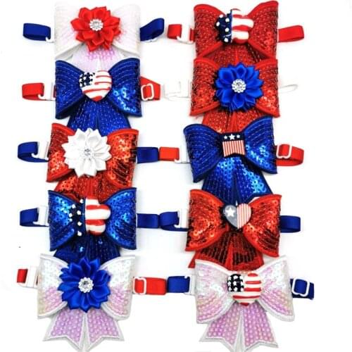 50pcs Independence Day 4th of July Pet Dog Bow Ties Adjustable Sequins Necktie Puppy Dog Cat Grooming Product Dog Accessories