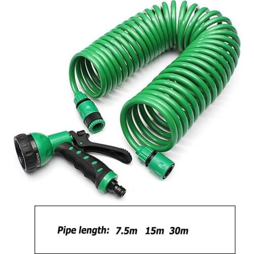 7.5m/15m/30m Expandable Garden Hose Pipe Watering Spray Gun Flexible Water Hose Car Washer Garden Watering Cleaning Gun Green