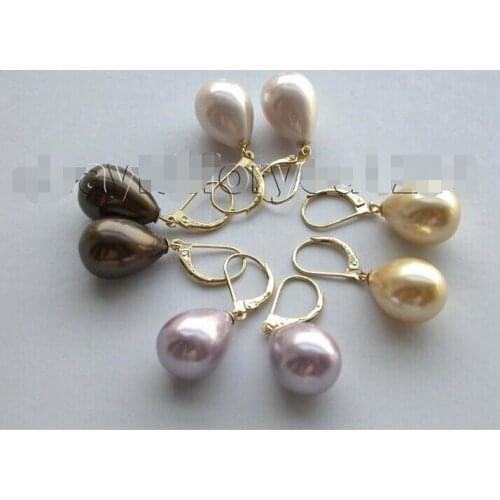 HOT SELL - 4pairs wholesale Natural 12x17mm Drip Shell Pearl Earrings !Noble style Natural Fine jewe fast SHIPPING -Top quali