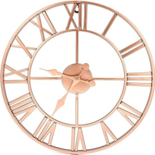 Hot XD-Metal Rose Gold & Copper Roman Openwork Silent Clock European-Style Home Decorative Mute Wrought Iron Wall Clock 40cm