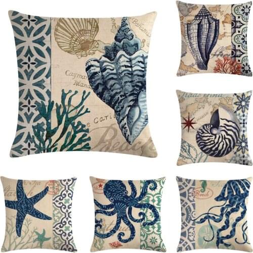 45*45cm Marine life Pattern Cotton Linen Throw Pillow Cushion Cover Home Decoration Sofa Bed Decor Decorative Pillowcase