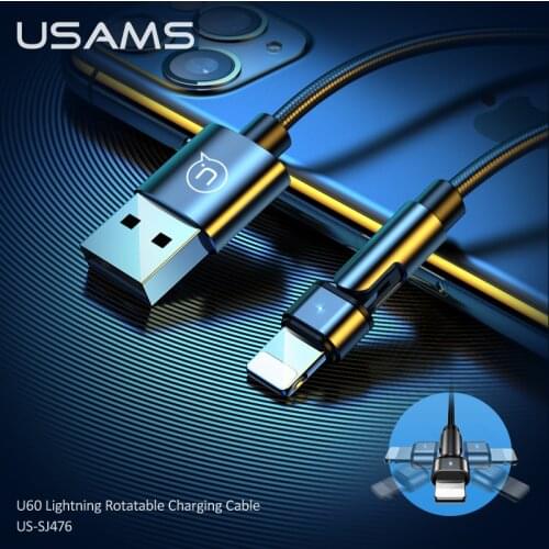 USAMS 180 Degree Rotate USB Type C 2.1A Fast Charge Wire Lightning Cable USB-C For Iphone Samsung Xiaomi Huawei Phone Cable