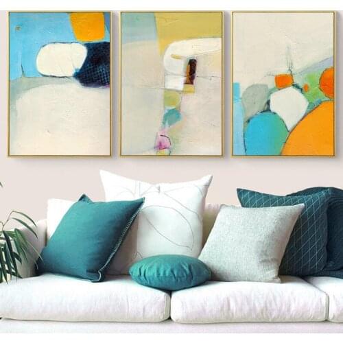 Nordic Modern Minimalist Living Room Home Decor Painting Spray Color Abstract Painted Geometric Color Wall Pictures Blue Yellow