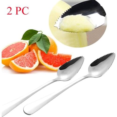 2PC Home Thick Stainless Steel Grapefruit Spoon Ice Cream Dessert Spoon Serrated Edge Fruit Coffee Stirring Spoons Tea Spoons