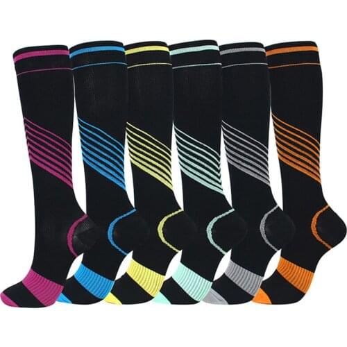 Compression Socks Men Women Knee High Colorful Stripe Pattern Sport Elastic Support Socks for Running Soccer Basketball Sports