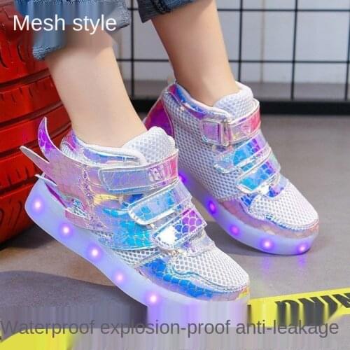 Charger by USB Baby Girl Shoes Wings Outdoor Colorful Glowing Kids Casual Shoes Boys Autumn Breathable Sports Girl Sneakers