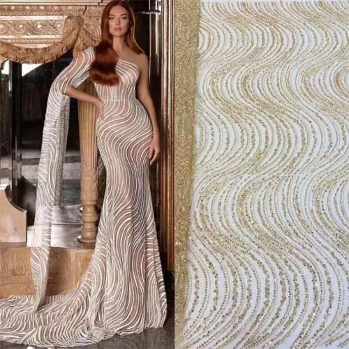 SJ Lace African Lace Fabric 2021 High Quality Lace French Nigerian Sequins Bead Embroidered Tulle Lace Fabric For Wedding r6-3