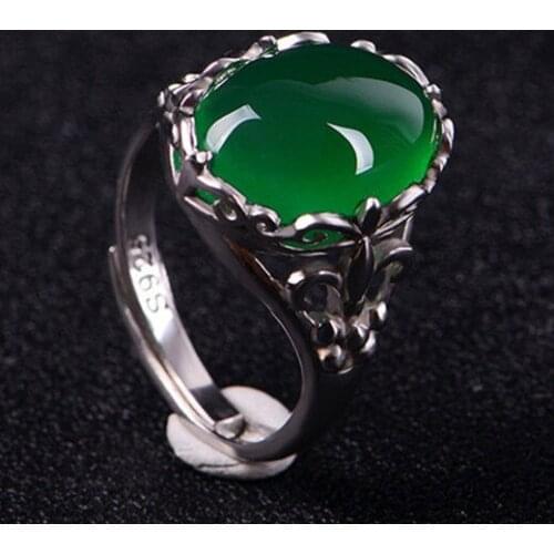 Lab Oval Green Jade Gemstones Rings for Women Diamonds 925 Sterling Silver Jewelry Masculine Vintage Royal Band Arabia Gift