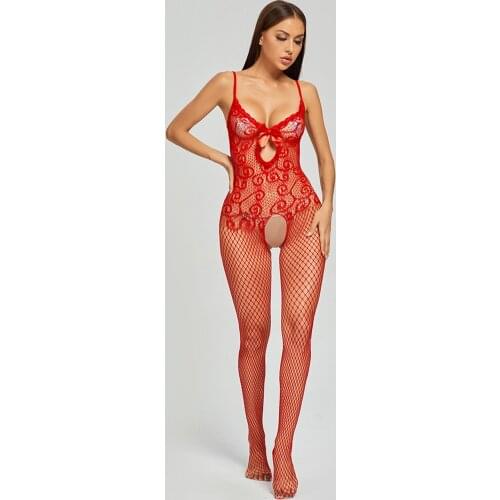 Fashion Women See-through Fishing Net Bodystockings Babydoll Lingerie Teddies Open Crotch Sleepwear Bodysuit Lenceria Mujer#p3