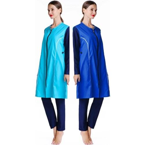 Muslim swimsuit Loose plus size women muslim swimwear Nylon Burkini Swimming maillot de bain femme musulmane zipper