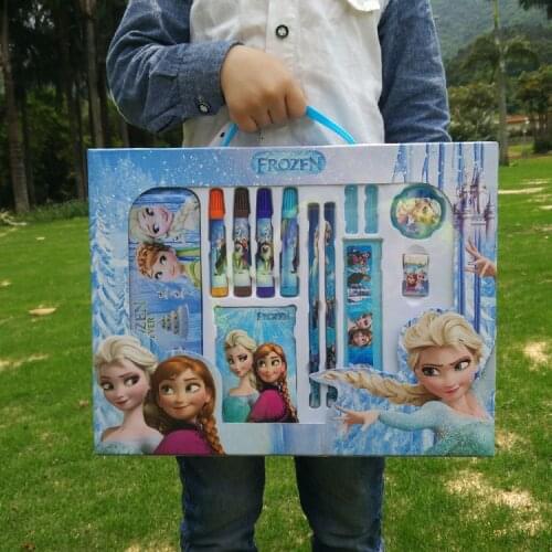 13-piece Disney stationery set, cartoon cute Frozen stationery box, watercolor strokes, and other combination learning gifts