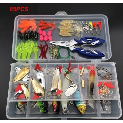 85pcs Fishing Lure Set with Box High Quality Minnow/Crank/VIB/Popper Bait MIX Fishing Gear Beach Accessories Kit Pesca