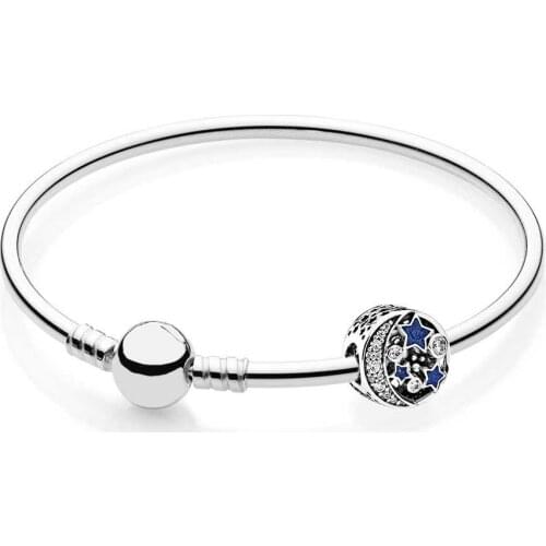 NEW 925 Sterling silver Vintage Night Sky Bangle Gift Set Clear CZ fit DIY Original charm Bracelets jewelry A set of prices