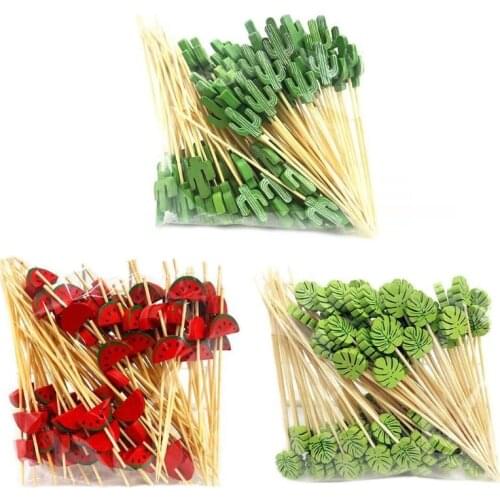 100Pcs Disposable Bamboo Fork Stick Twisted Party Buffet Fruit Desserts Pick Skewer Food Cocktail Sandwich Kitchen Accessories